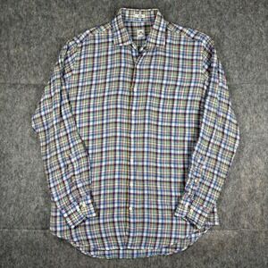 Peter Millar Shirt Men's Large Linen Plaid‎ Long Sleeve Pastel Preppy Summer